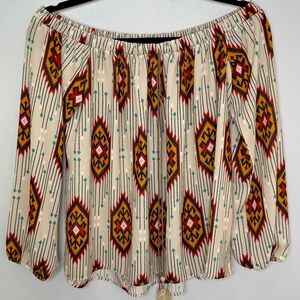Western Bohemian Patterned Off-Shoulder Blouse